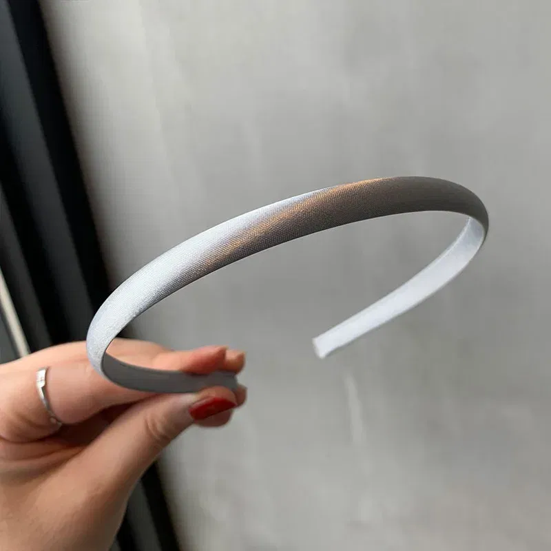 Color: Pink - Red Blue Green Satin Headband for Women girls Kids Hair band Solid Color Thin Elastic Hair Hoop Accessories Headpiece