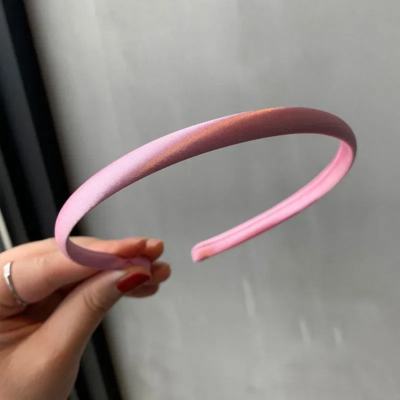 Color: Pink - Red Blue Green Satin Headband for Women girls Kids Hair band Solid Color Thin Elastic Hair Hoop Accessories Headpiece