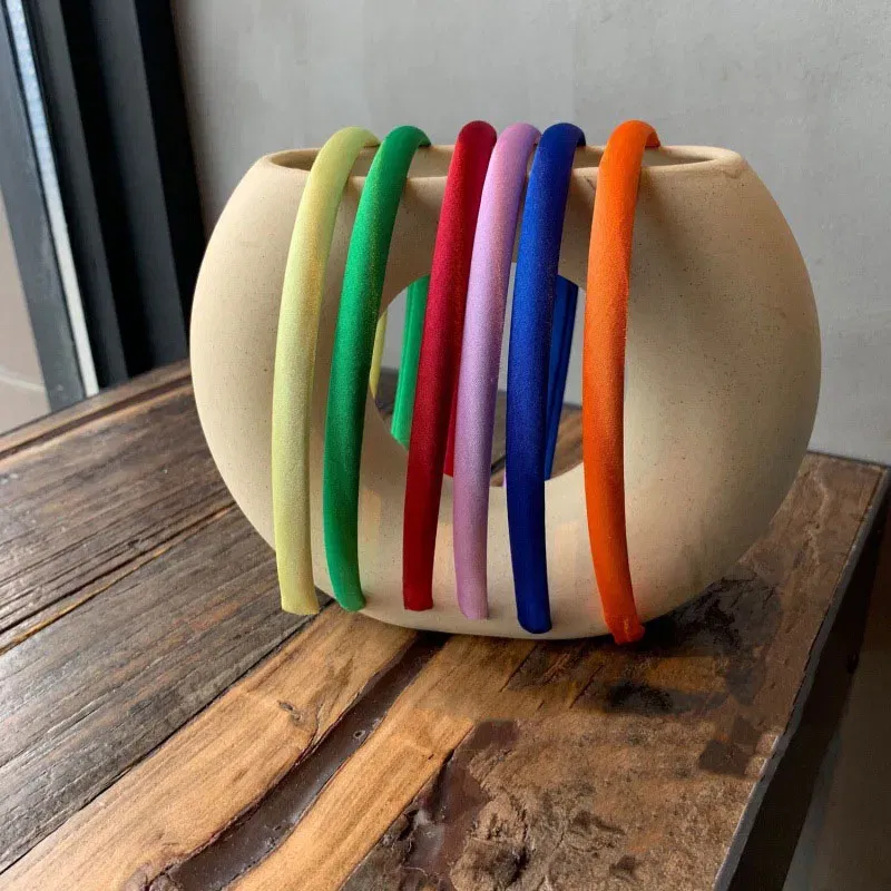 Color: Pink - Red Blue Green Satin Headband for Women girls Kids Hair band Solid Color Thin Elastic Hair Hoop Accessories Headpiece