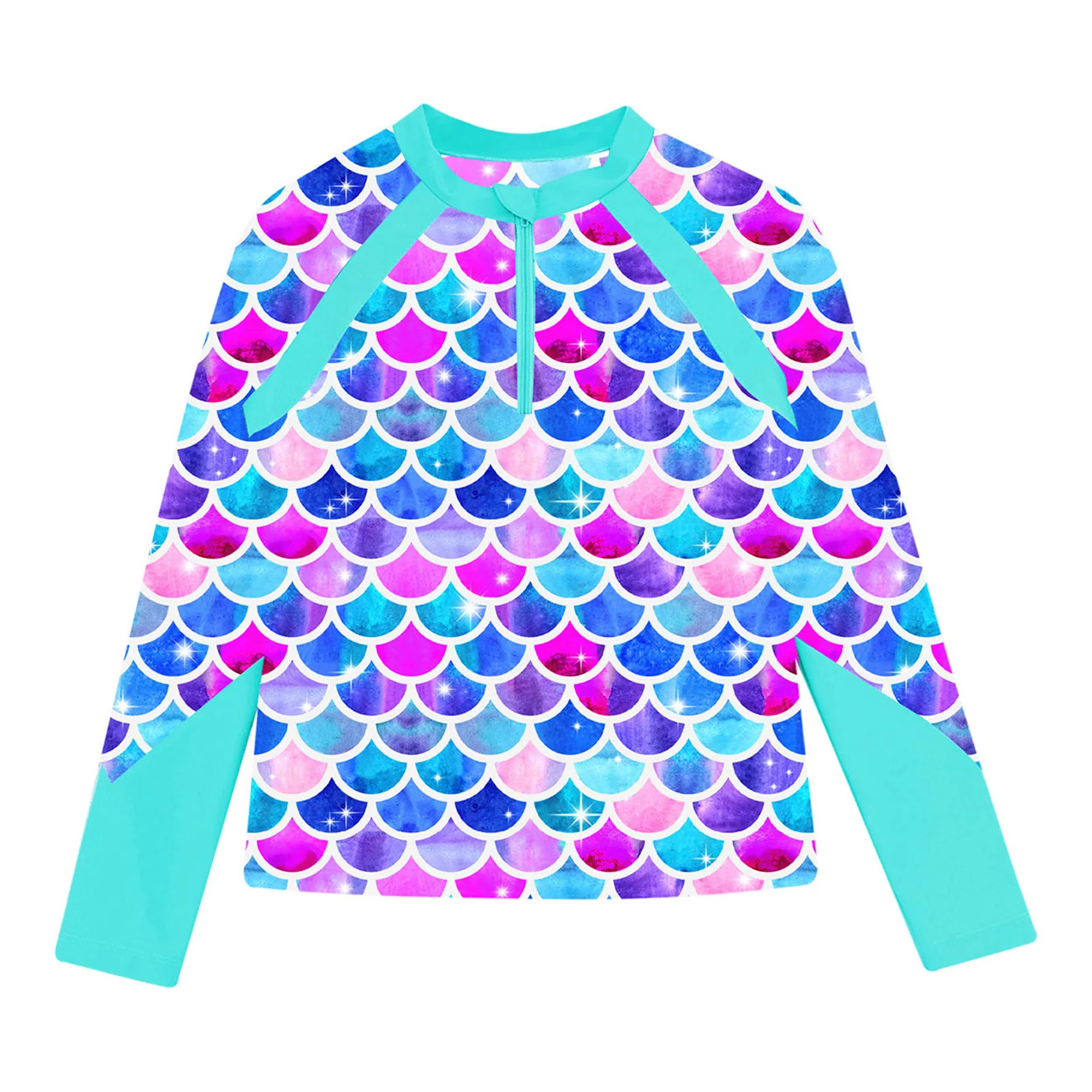 Color: Sky blue, Kid Size: 18M - Girls Swim Top Floral Printed Rash Guard T Shirt Long Sleeve Mermaid Costume Swimwear Beachwear UPF 50+ Surfing Bathing Tops