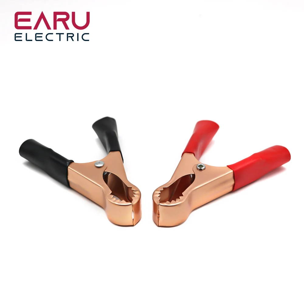 Color: Brown - 2Pcs 50A Red + Black 80mm Crocodile Car Caravan Van Battery Test Lead Clips Best Promotion Alligator Clips Connector Plug Power