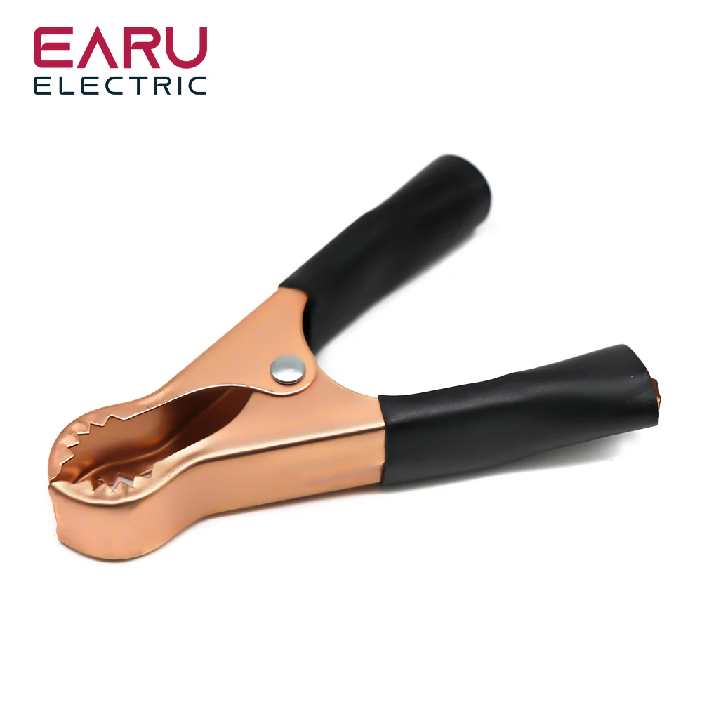 Color: Brown - 2Pcs 50A Red + Black 80mm Crocodile Car Caravan Van Battery Test Lead Clips Best Promotion Alligator Clips Connector Plug Power