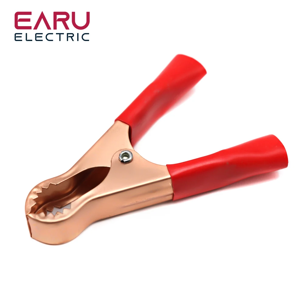 Color: Brown - 2Pcs 50A Red + Black 80mm Crocodile Car Caravan Van Battery Test Lead Clips Best Promotion Alligator Clips Connector Plug Power