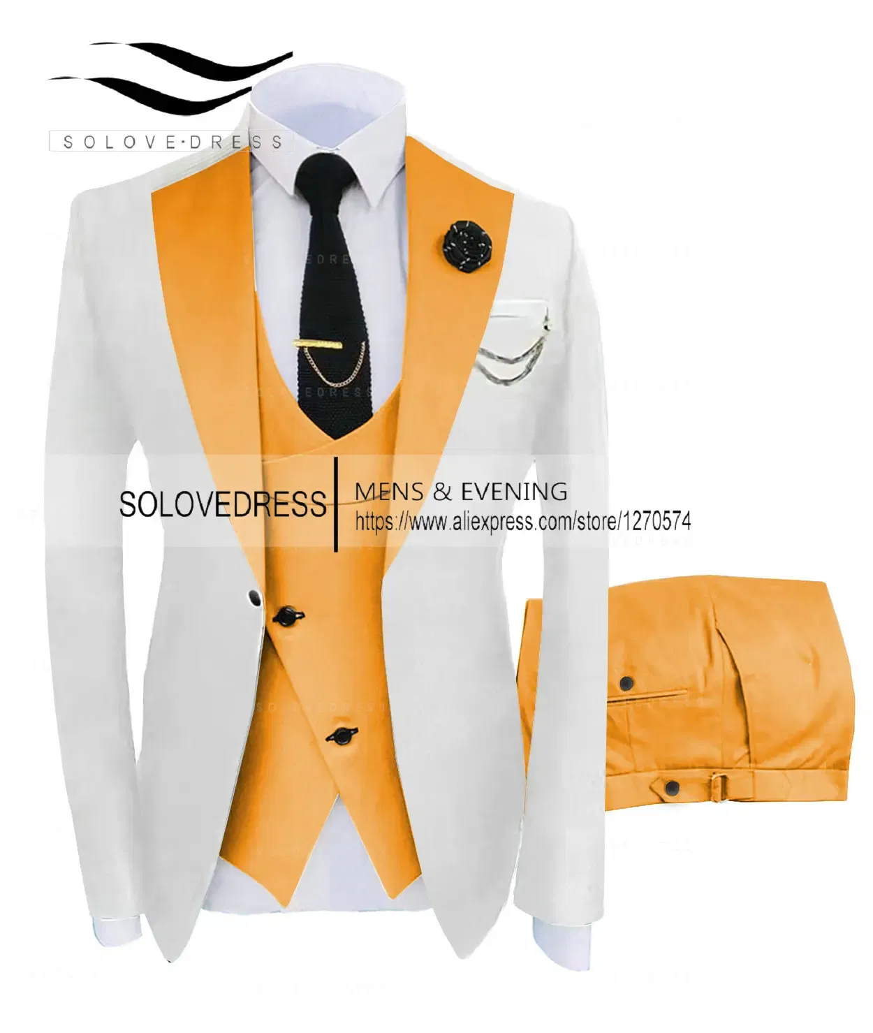 Color: Gold, Size: 5XL - ( Jacket + Vest + Pants )Suits for Mens 2024 Casual Business Suit High-end Social Formal Suit 3 Pcs Set Groom Wedding Men
