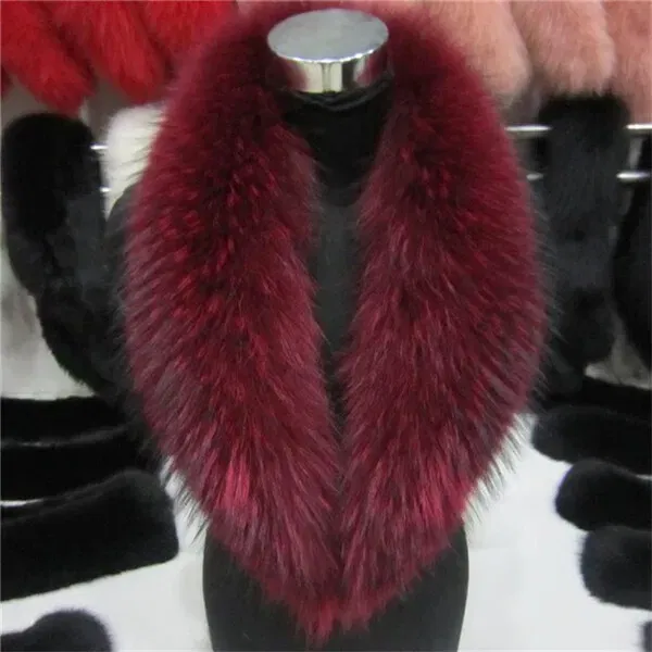 Color: Blue, Size: L - Real Raccoon Fur Scarves Woman 100% Pure Natural Raccoon Fur Collar Warm Winter Scarves Red Fox Fur Collar L#1