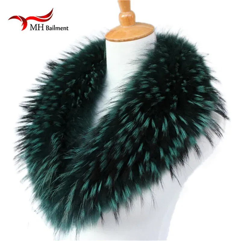 Color: Blue, Size: L - Real Raccoon Fur Scarves Woman 100% Pure Natural Raccoon Fur Collar Warm Winter Scarves Red Fox Fur Collar L#1