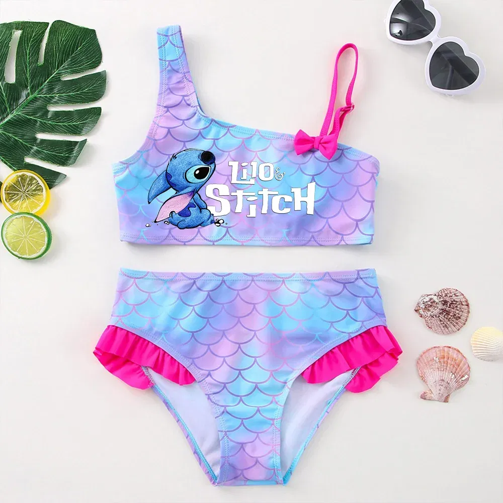 Color: Dark Grey, Size: XL - Lilo Stitch Girls Tankini Swimsuits Summer Beach wear Children Kids Wear Bathing Suits Two-pieces Bikini Dresses Fashion