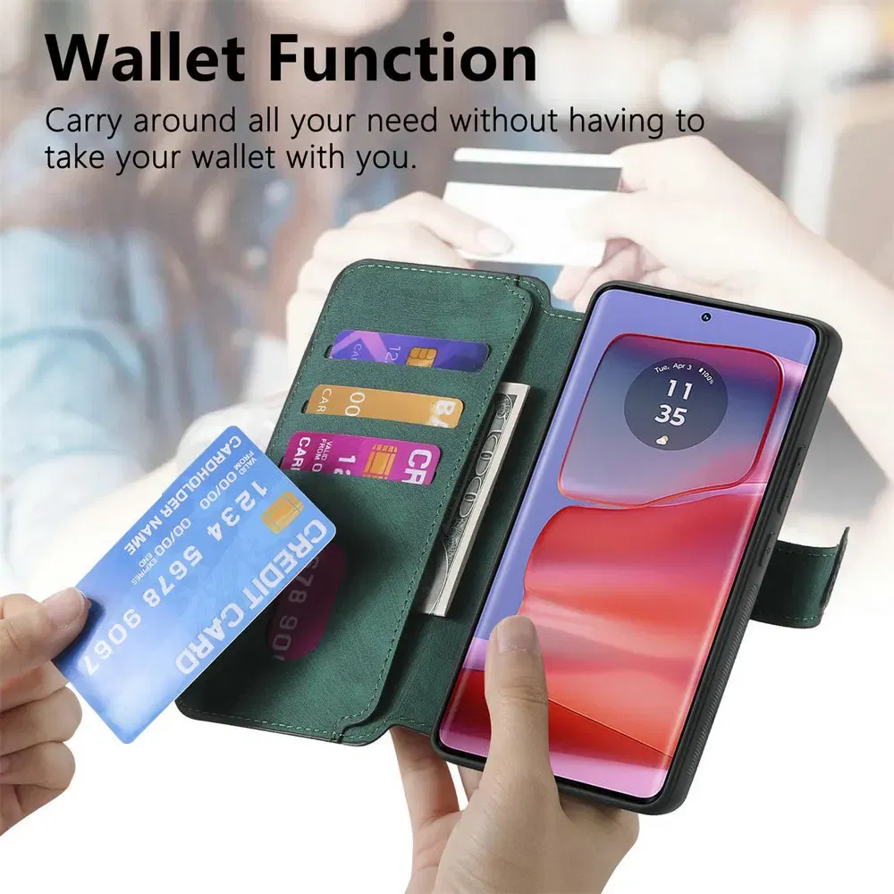 Color: black, Material: Leather - Edge 50 60 Fusion 5G Flip Case For Motorola Edge 60 Pro 2In1 Detachable Leather Wallet Funda Moto Edge 50 Neo 60 Pro S50 Cover