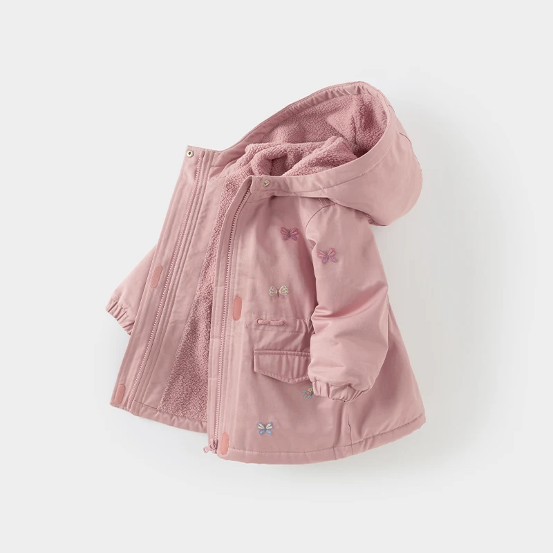 Color: PURPLE, Kid Size: 12 - Dave Bella Children Girls Baby Tops Outerwear 2024 Autumn Winter Thicken Hooded Zipper Gentle Baby Overcoat Outdoor DB4243880