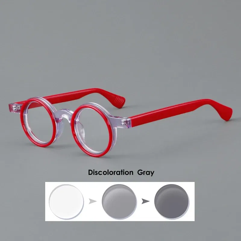 Frame Color: PURPLE, Eye Prescription: +450 - VCKA Round Acetate Photochromic Reading Glasses Frame Men Prescription Anti-blue Eyeglasses Women Custom Eyewear +0.50 to+6.0