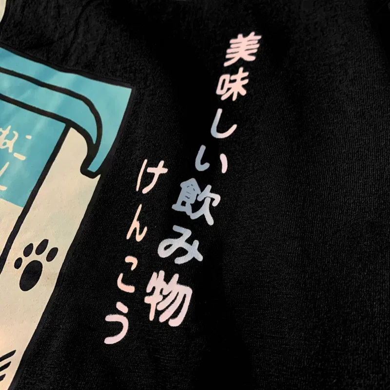 Color: GRAY, Size: XL - Cute Japanese Cat Print Oversized T-shirt men Women Short Sleeve Loose Casual Tee Shirt Streetwear Tops Cotton Harajuku Clothing