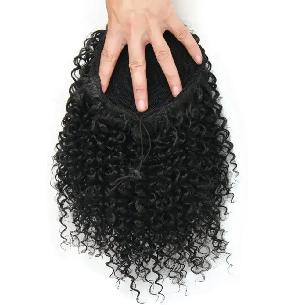 Color: #1, Stretched Length: 20inches - Synthetic Short Afro Kinky Curly Ponytail Hair Piece for African American Ponytail Extension Afro Kinky Curly Ponytail for Women