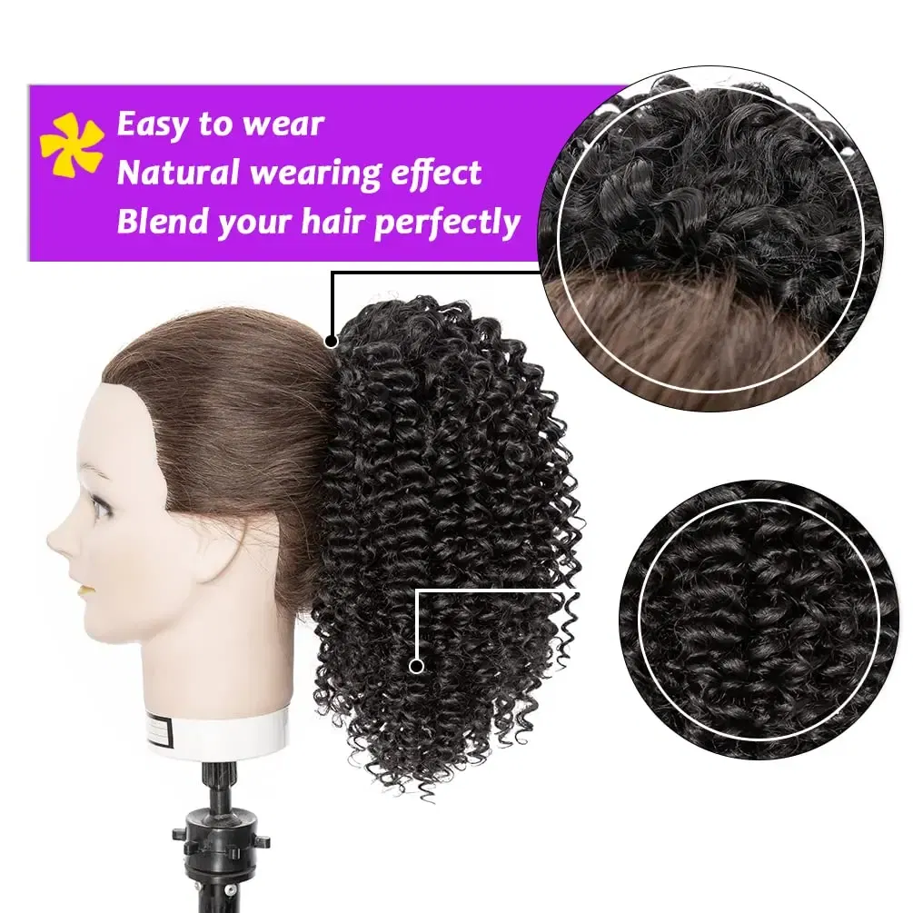 Color: #1, Stretched Length: 20inches - Synthetic Short Afro Kinky Curly Ponytail Hair Piece for African American Ponytail Extension Afro Kinky Curly Ponytail for Women
