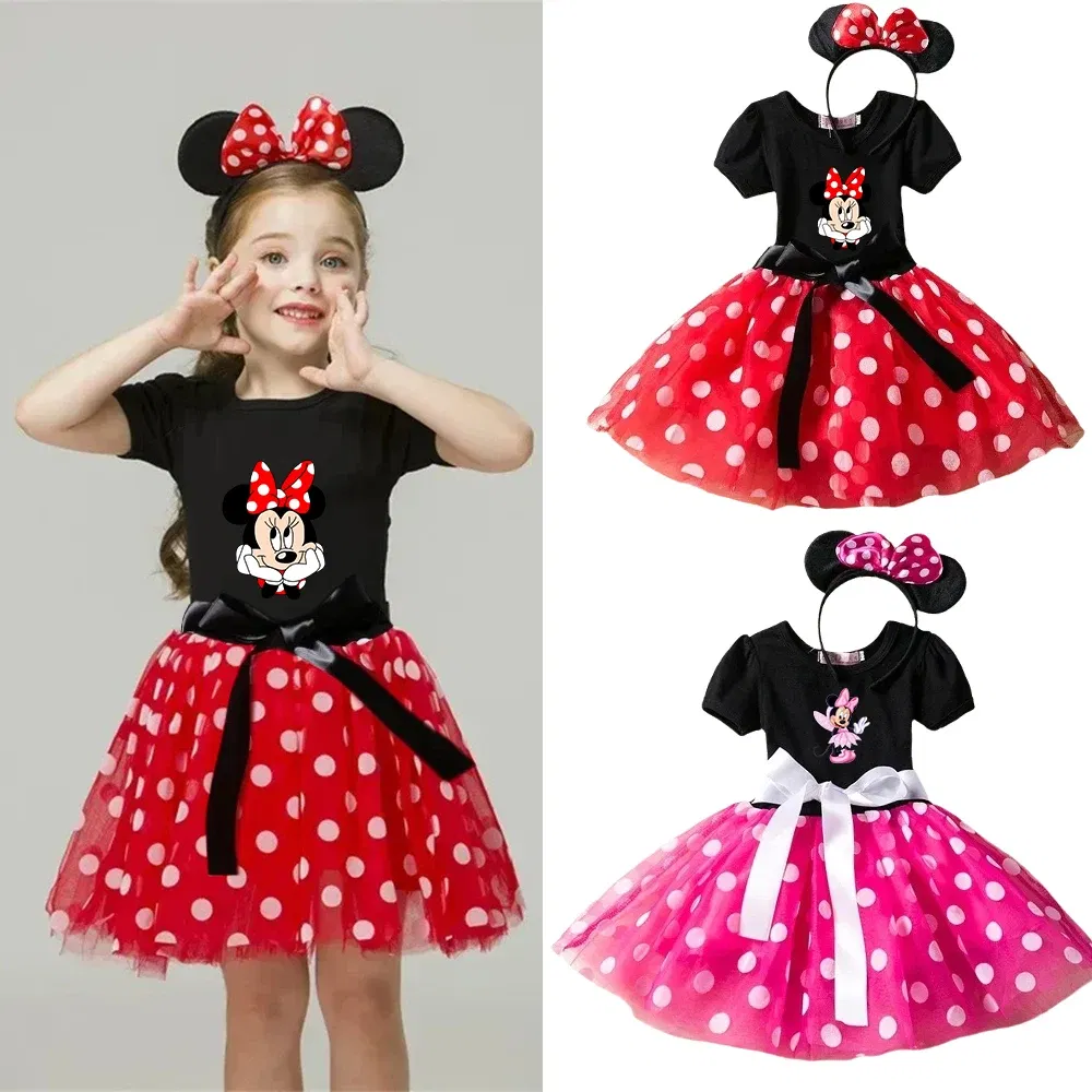 Color: green, Kid Size: 12M - Mickey Minnie Mouse Baby Girls Cosplay Costume Kids Fancy Polka Dot Dress Princess Dress Children Birthday Party Clothing Gift
