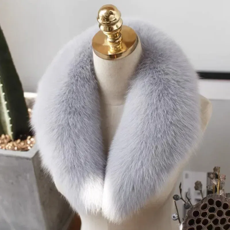 Color: LIGHT GRAY, Size: S - Fox Fur Collar Winter Coat Hood Decor Furry Fur Collar Natural Fur Scarf Warm Shawls Scarves Large Fur Shawl Red Fur Collar