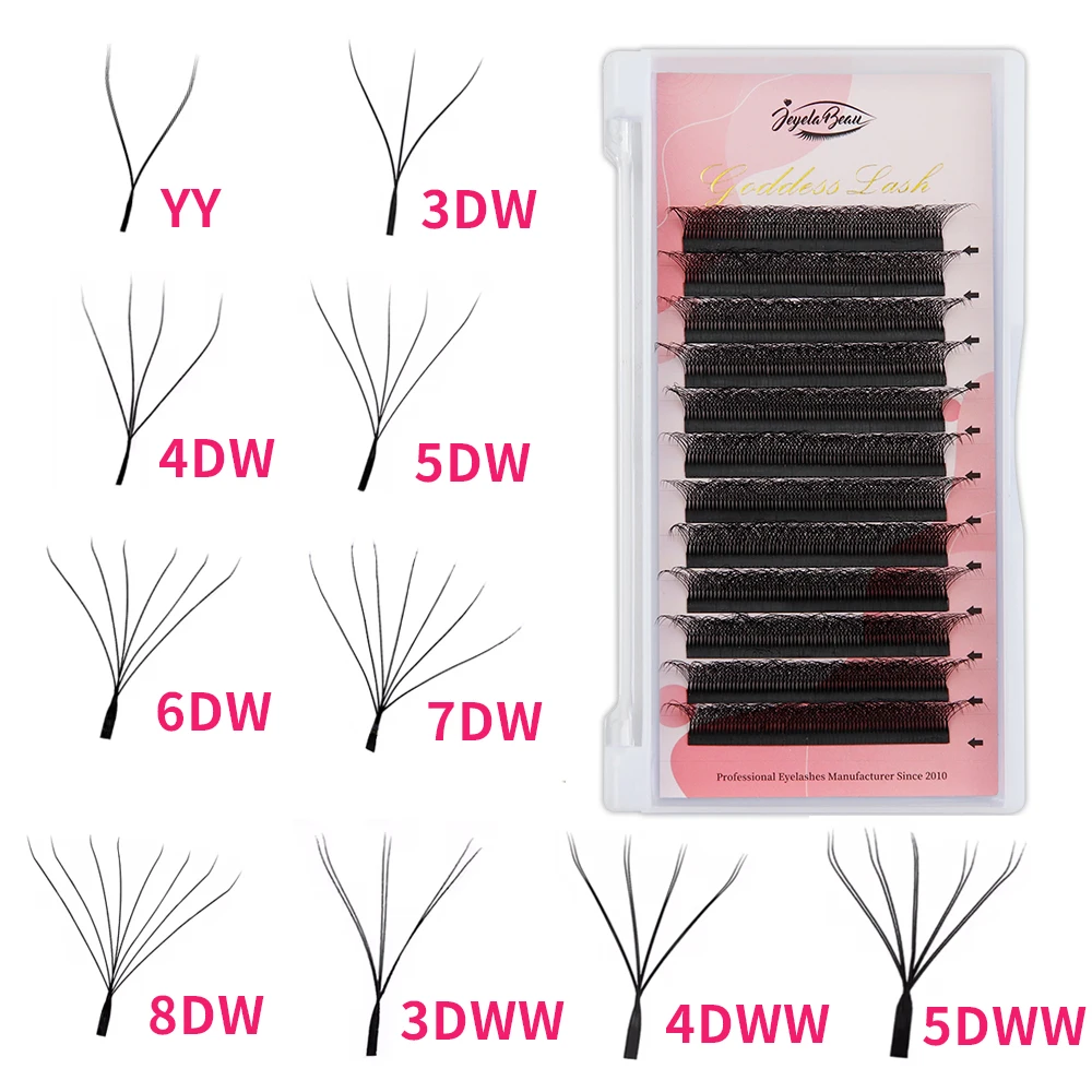 Color: Red, Curl: C, Thickness: 0.07mm, Length: MIX, Ships From: CHINA - Goddess 3D/4D/5D/6D/7D/8D W Shape lashes 4D Premade Fan Lash Extensions 0.07 C/D Curl Natural Soft High Quality Idividual Lashes