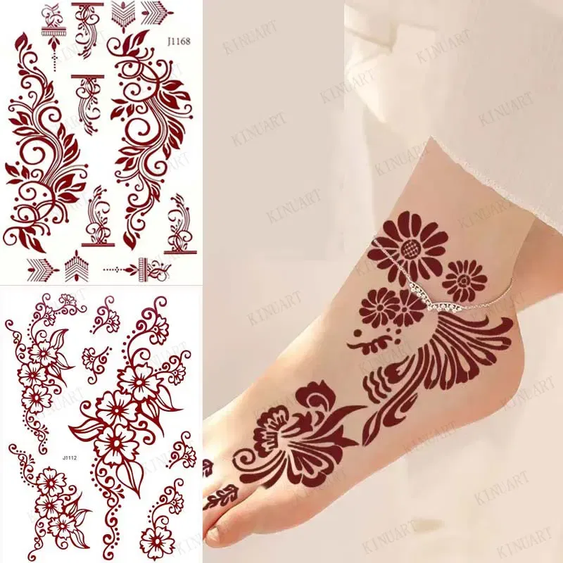 Color: Red, Ships From: CHINA - Waterproof Temporary Tattoos for Women Henna Tattoo Stickers Mehndi Design Fake Tattoo for Hand Leg Sleeve Body Art Hena Tatoo