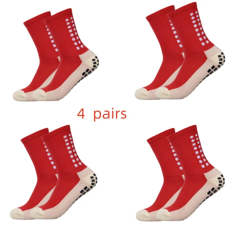 Color: Khaki - 4 pairs of men's soccer socks non-slip grip pad football basketball socks