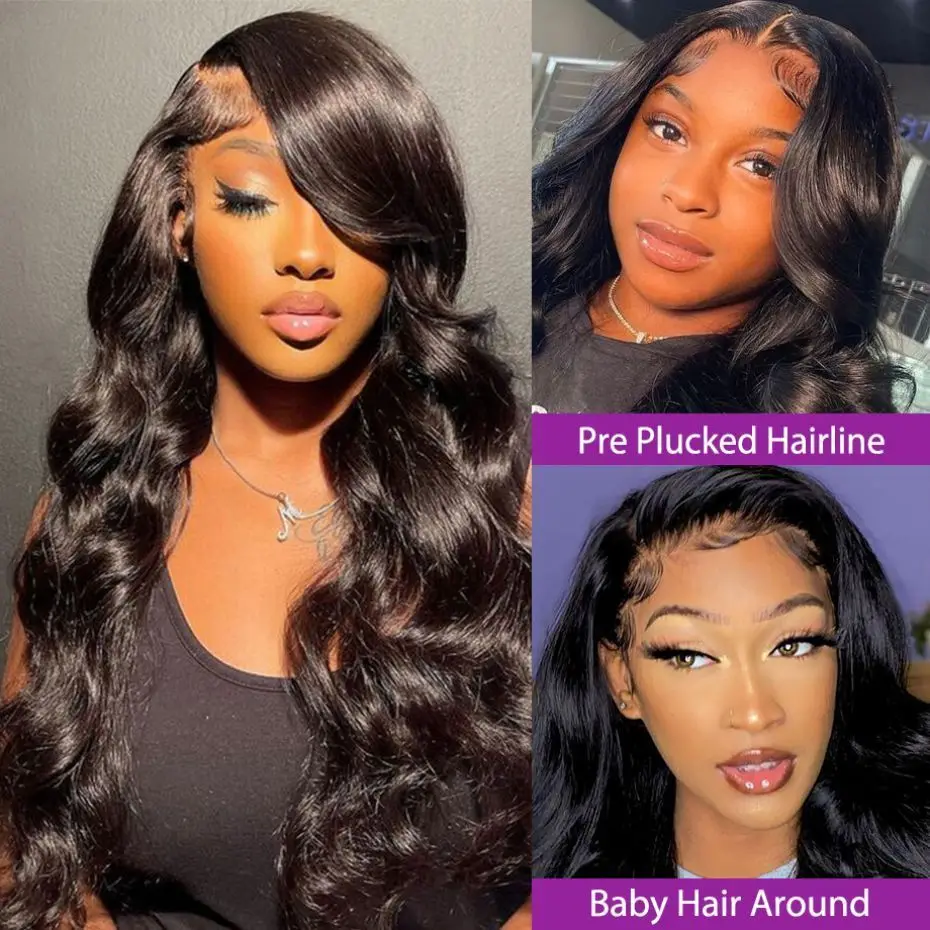 Color: #1, Ships From: CHINA, Stretched Length: 20inches, Density: 150% - 13x4 13x6 Transparent Body Wave Wig Pre Plucked Glueless 4x4 HD Lace Closure Wigs For Women Brazilian Lace Front Human Hair Wig