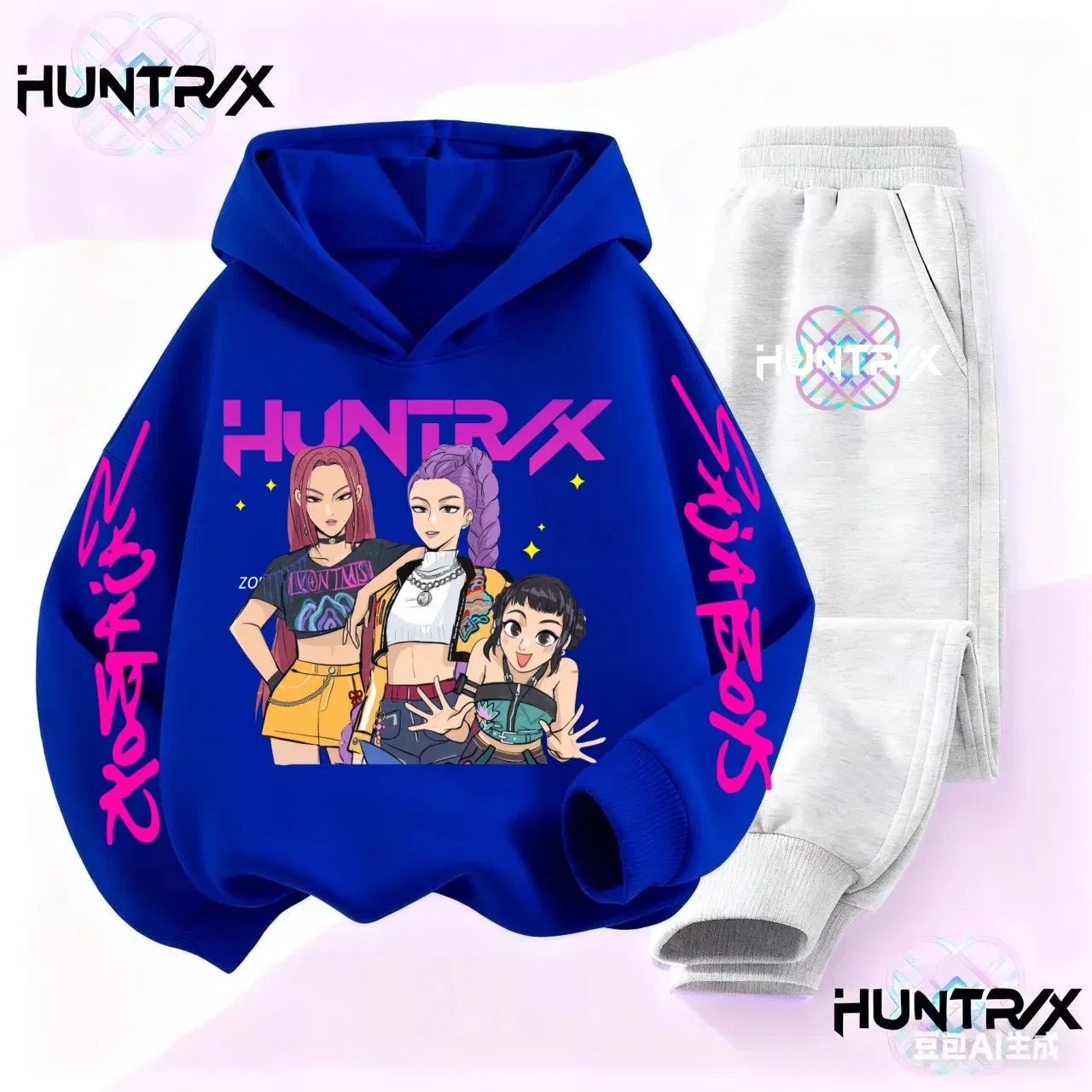 Color: black, Kid Size: 3T - 3-14Y Kpop Demon Hunters Hoodie Set Boys Girls Kids Autumn Sportswear Daily Clothes 2025