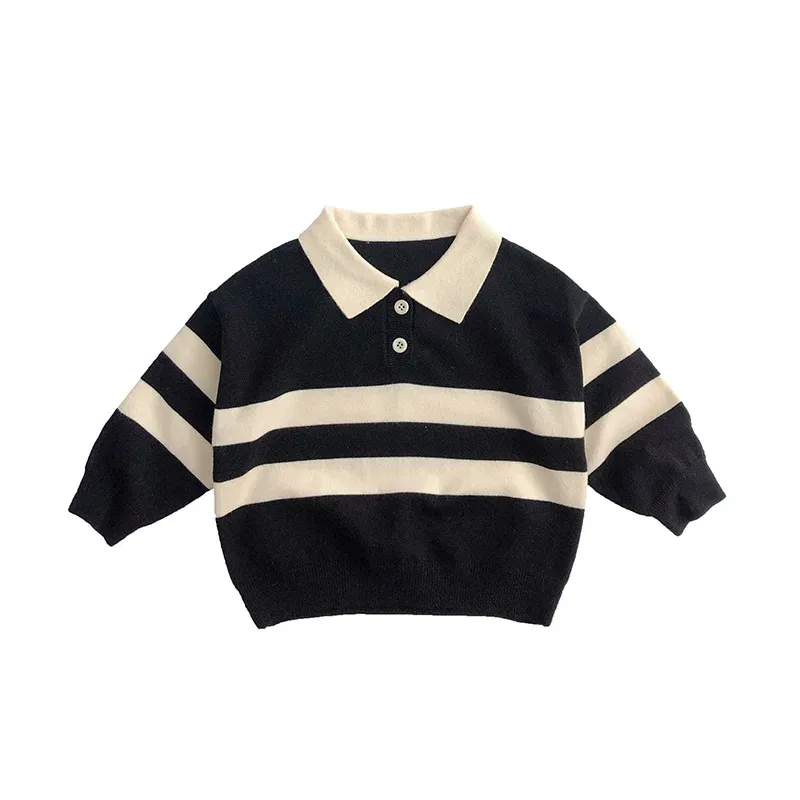 Color: Beige, Kid Size: 4T - 2025 Autumn New Children Long Sleeve Striped Sweater Cotton Boys Knitted Shirts Cute Baby Casual Knit Sweater Kids Clothes