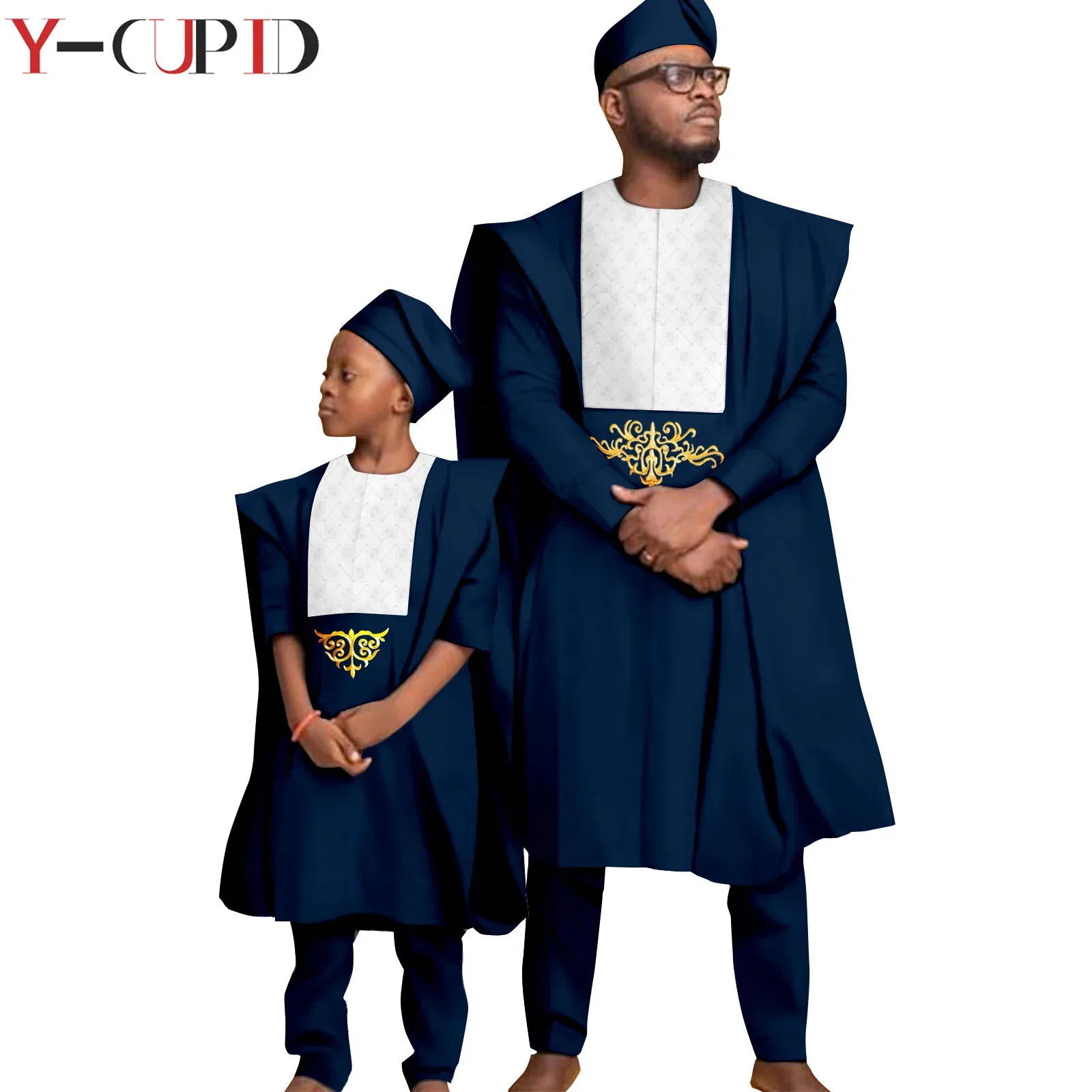 Color: Dark Grey, Size: S - African Clothes for Men Top Pants Robes Hat Sets Match Kid Boy Sets Dashiki Father and Son Bazin Riche Family Outfits Y20F001