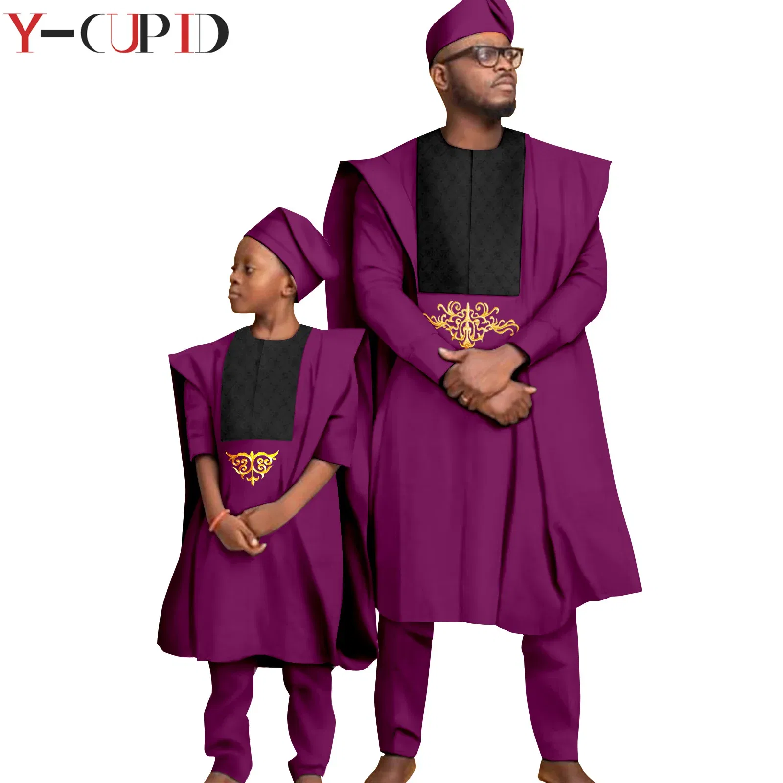 Color: Dark Grey, Size: S - African Clothes for Men Top Pants Robes Hat Sets Match Kid Boy Sets Dashiki Father and Son Bazin Riche Family Outfits Y20F001