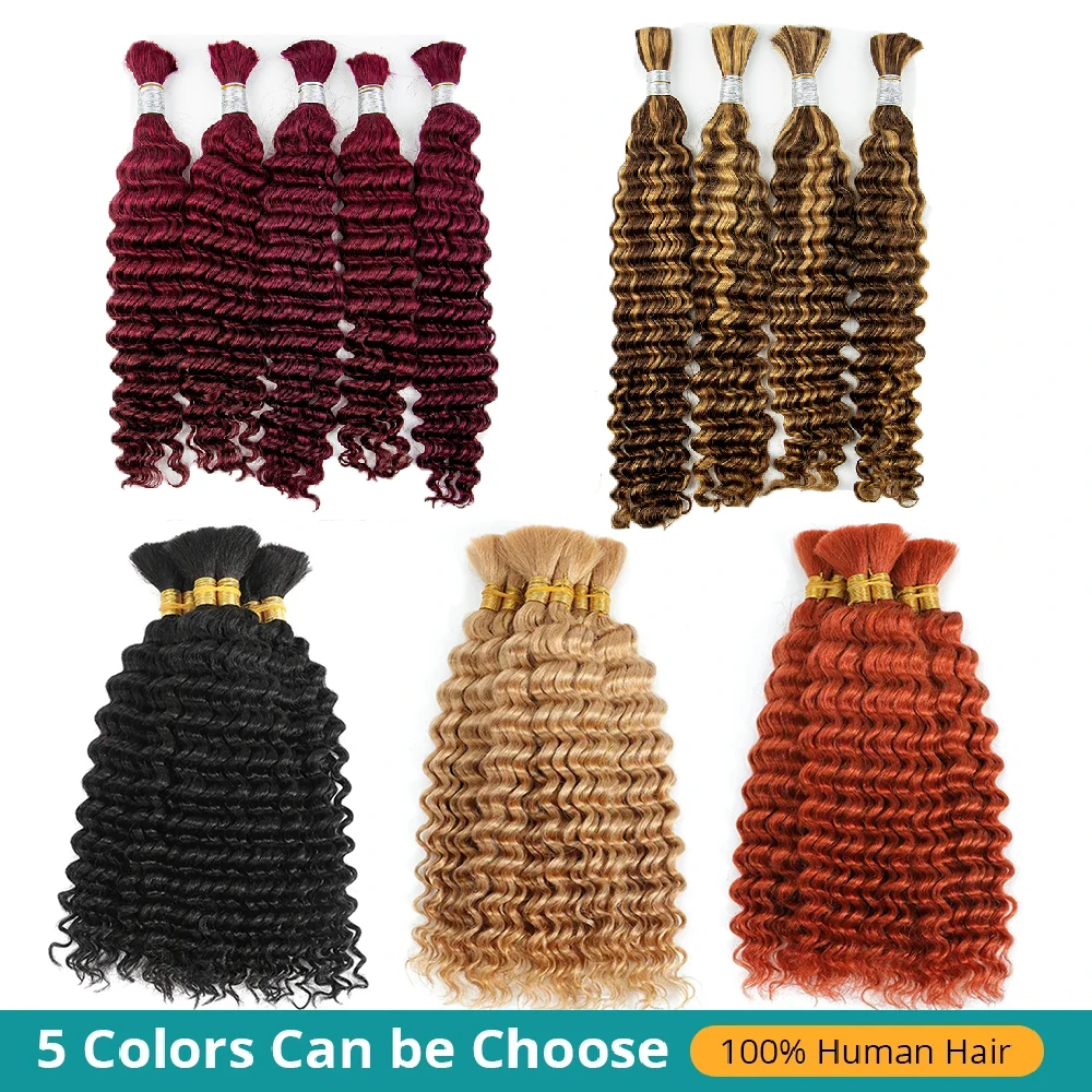 Color: NC/4HL, Material Grade: virgin hair, Longest Hair Proportion: 30%-55%, Stretched Length: 28inches, Bulk Buy: 3Pcs/Lot - NABI Deep Wave Boho Braiding Hair Bulk 16inches  No Weft  Human Hair Extension Curly Hair Bundles for Boho Braids