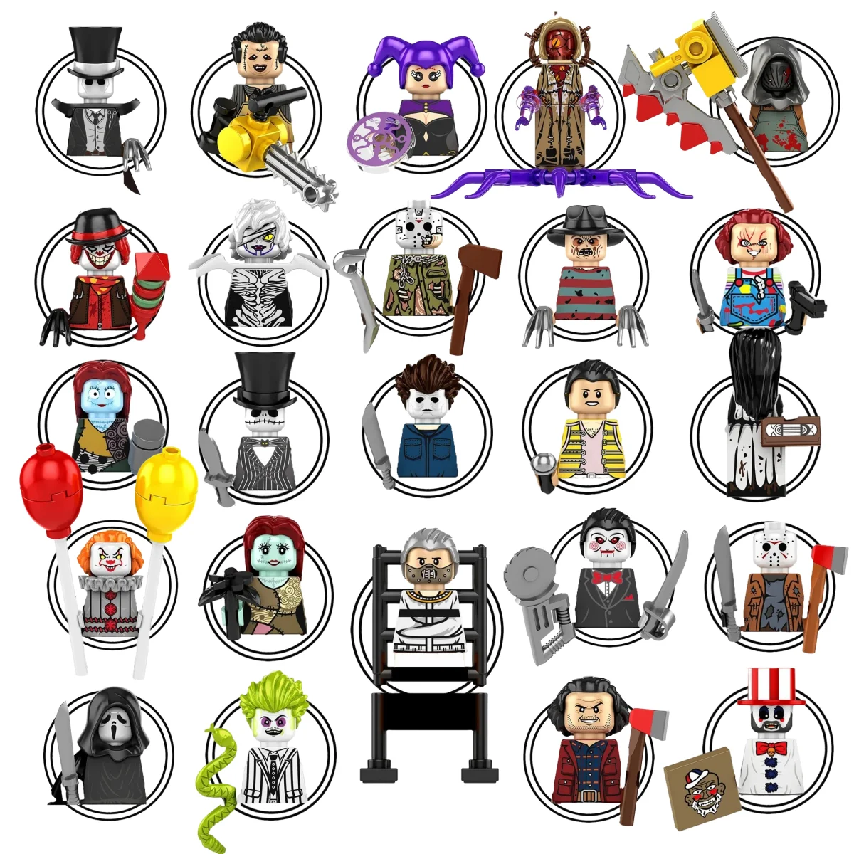 Color: Blue - 2025 Building Blocks KF6173 KF6175 KF6176 Halloween Horror Jason Sally Leather Face Jack Character Figures Bricks Children Toys