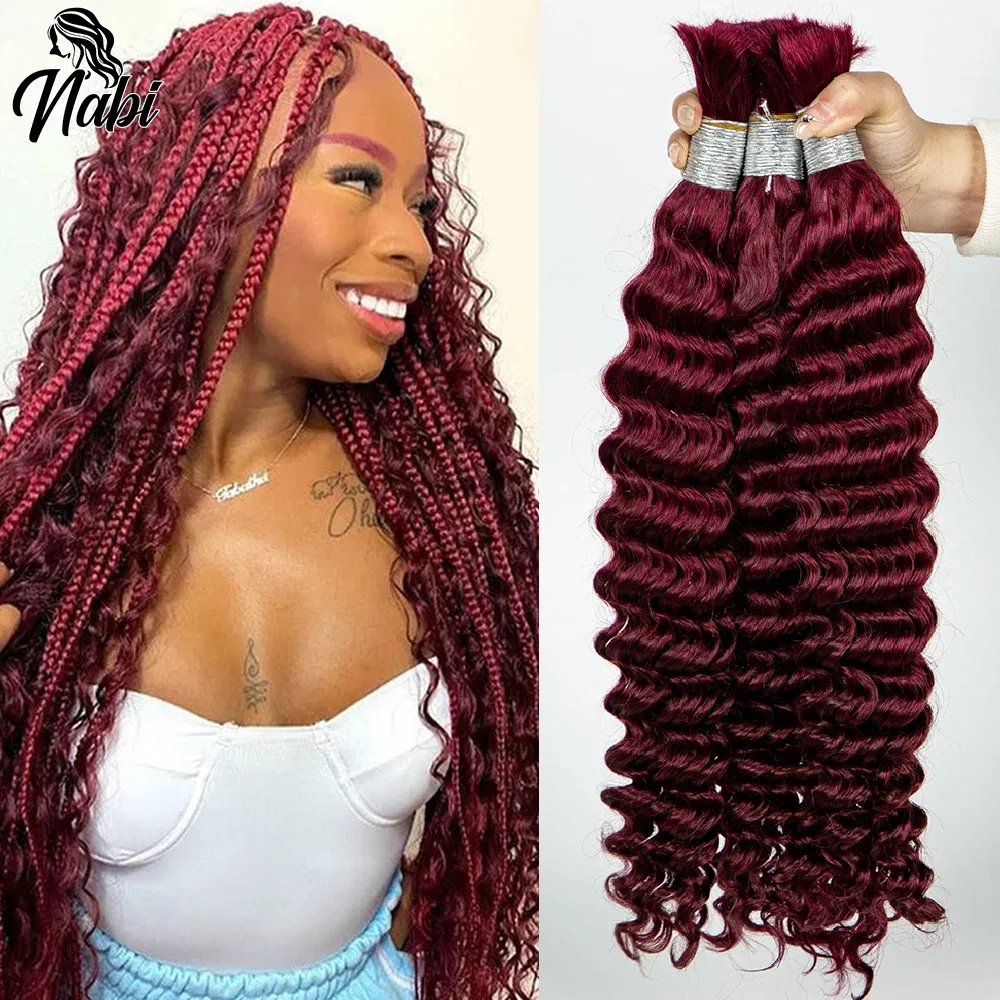Color: Mocha Brown, Material Grade: virgin hair, Longest Hair Proportion: 30%-55%, Stretched Length: 16inches, Bulk Buy: 3Pcs/Lot - NABI Deep Wave Boho Braiding Hair Bulk 16inches  No Weft  Human Hair Extension Curly Hair Bundles for Boho Braids