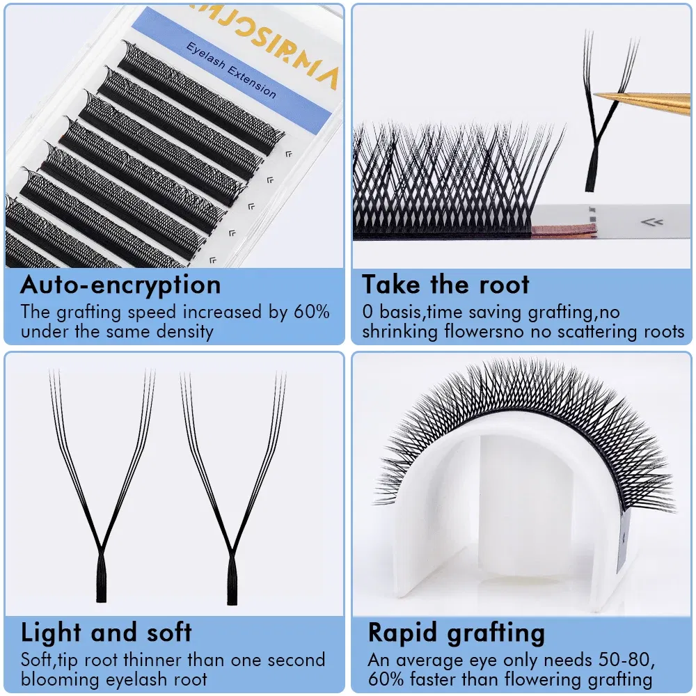 Curl: D, Length: 9mm - ANJOSIRMA YY Shaped Eyelash Extension, 3 Split Tips, Soft BASF Lash,  Hand Made Curl, High Quality, 3D，0.07 makeup eyelashes