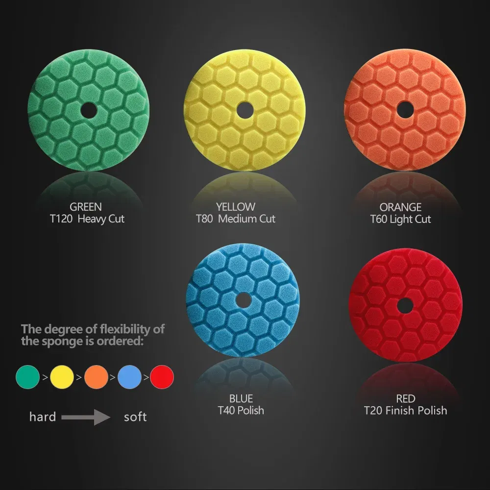 Color: Orange, Material: Sponge, Ships From: CN - (Bulk Sales) SPTA 3"(80mm)/5"(125mm)/6"(150mm) Hex-Logic Car Sponge Polishing Buffing Pads For DA/RO/GA Auto Buffer Polisher