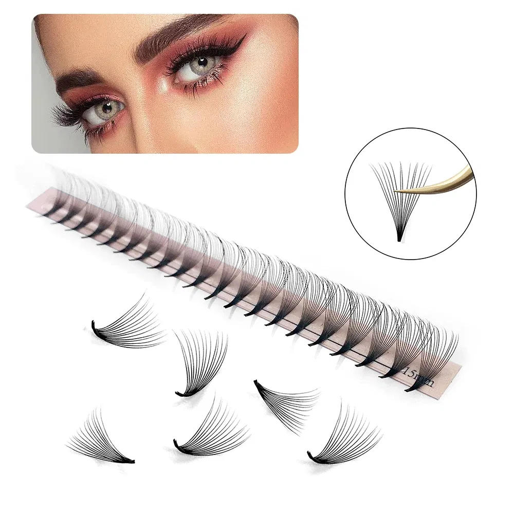 Color: Rose Red, Curl: C, Thickness: 0.07mm, Length: 9mm, Ships From: CHINA - Goddess Premade Volume Fans 5D 6D 10D 12D 14D 16D 20D  Individual Lashes Extension Pointy Stem Russian Volume Fans 120/320 fans