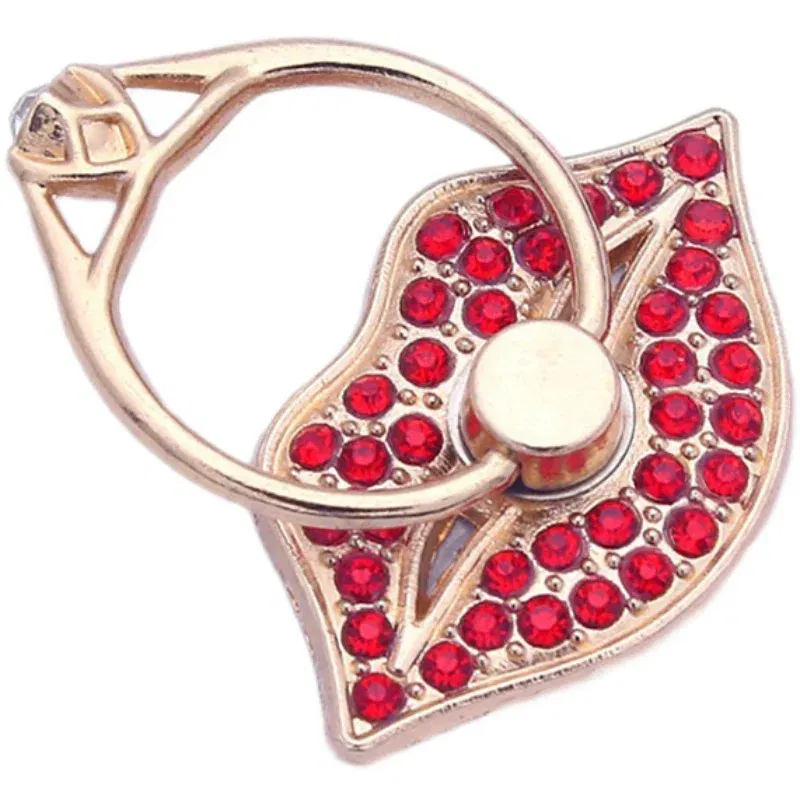Color: Red - Lip Phone Holder Metal Diamond-studded Ring Holder Red Lips Ring Holder OPPO VIVO Cellphone Holder Universal