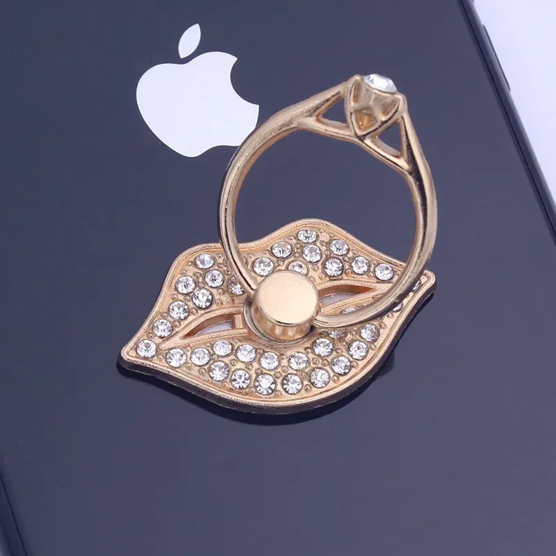 Color: Red - Lip Phone Holder Metal Diamond-studded Ring Holder Red Lips Ring Holder OPPO VIVO Cellphone Holder Universal