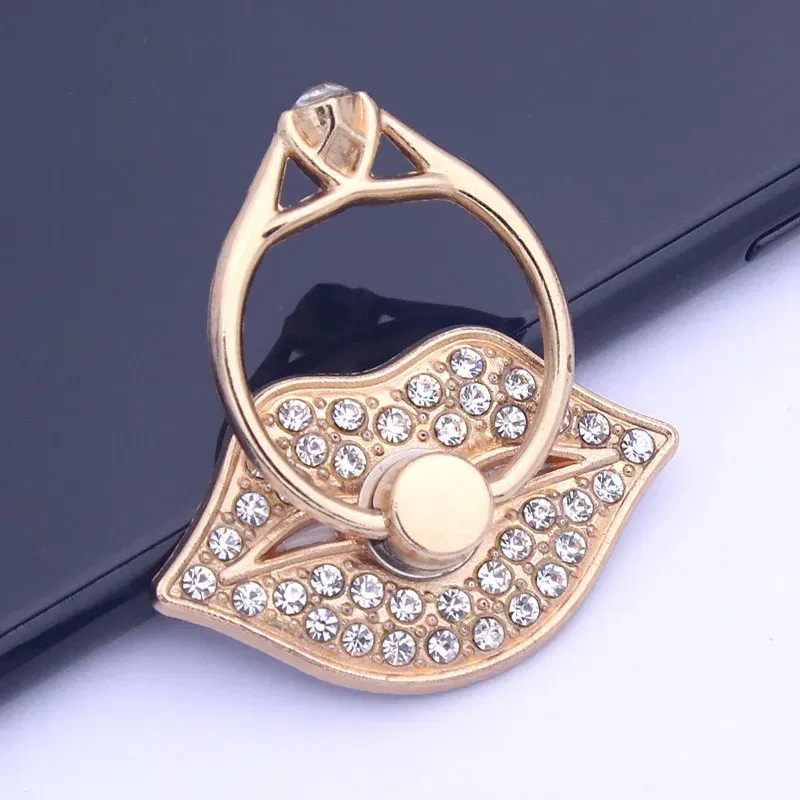Color: Red - Lip Phone Holder Metal Diamond-studded Ring Holder Red Lips Ring Holder OPPO VIVO  Cellphone Holder  Universal