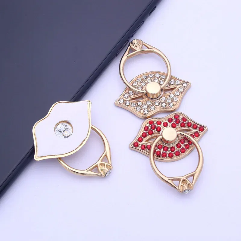 Color: Red - Lip Phone Holder Metal Diamond-studded Ring Holder Red Lips Ring Holder OPPO VIVO Cellphone Holder Universal
