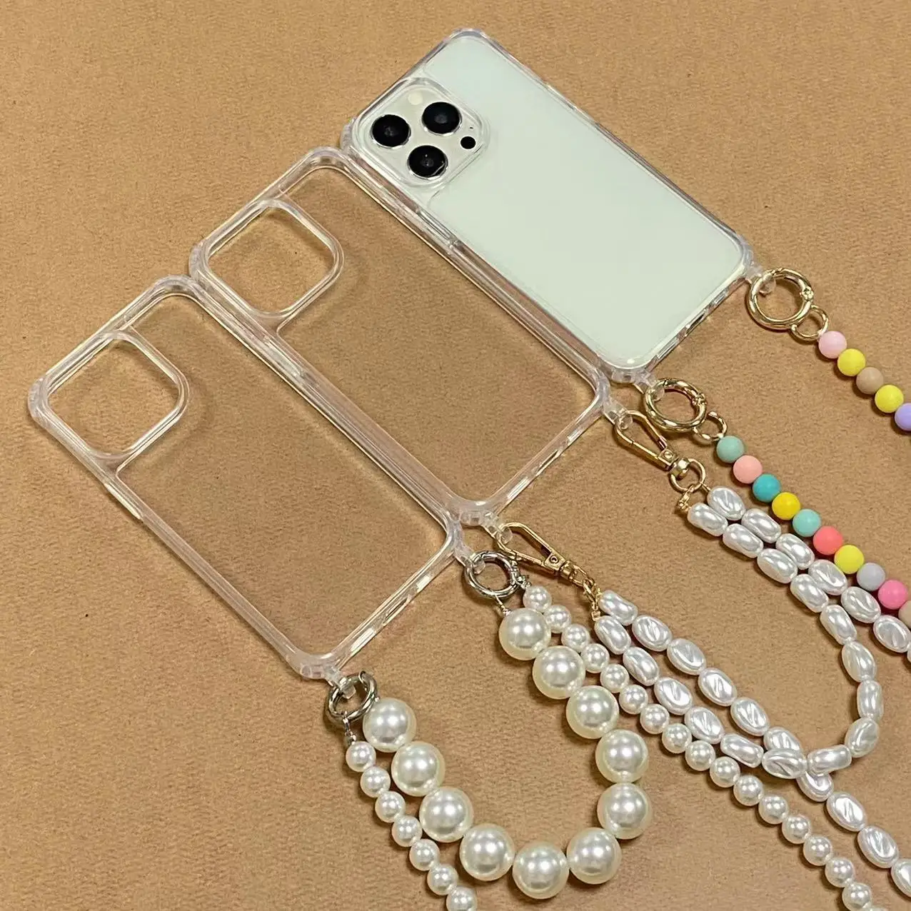 Color: Gold, Bundle: Case & Strap, Material: tpu - Korean Pearl Bracelets Chain Case with Lanyard Aesthetic Luxury Shell for Iphone 15 12 14 Pro Max XR X XS 7 8 Plus 15 Pro Cover