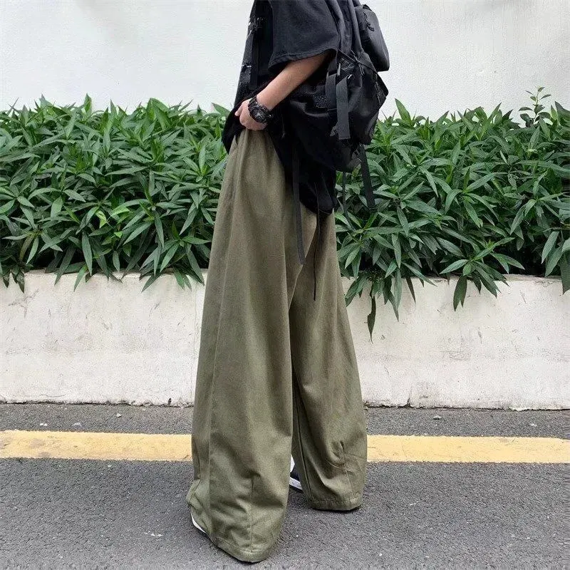Color: green, Size: 4XL - 100% Cotton Baggy Pants Men Wide Leg Oversize Japenese Y2k Ankle-length Long Harem Trousers Casual Sport Old Money Vintage