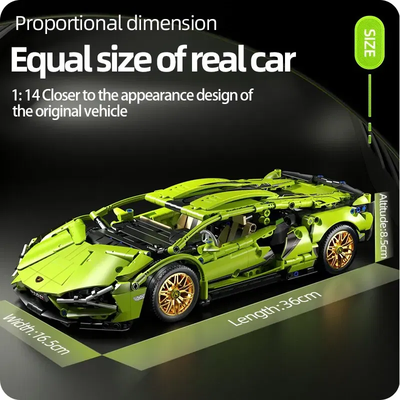 Color: Green - Technical Racing Sport Car 1280PCS Model Building Blocks City Mechanical Speed Vehicle Supercar Brick Puzzle Toys Kid Adult Gift