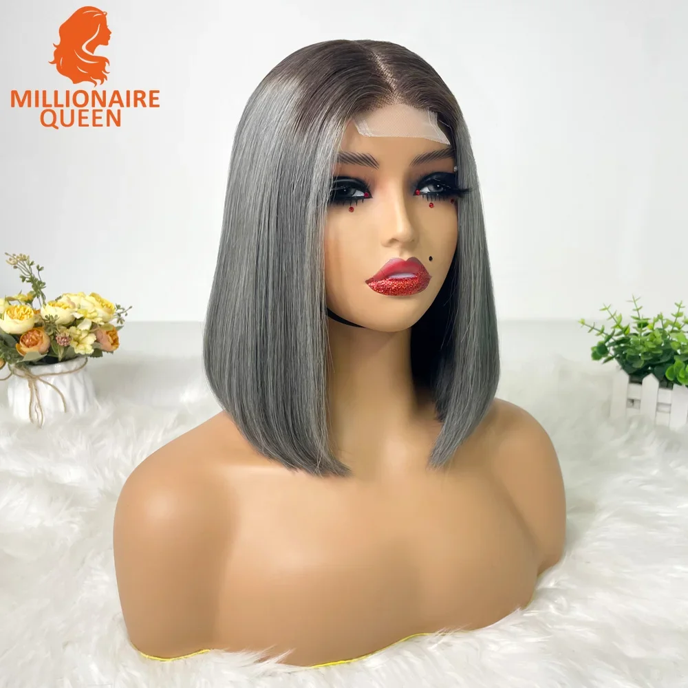 Color: Silver, Stretched Length: 8inches, Density: 250%, Lace Size: 2x6 - Highlight P4/30 Brown Vietname Bone Straight Bob Wig Super Double Drawn Human Hair 2x6 Glueless Lace Closure Wig For Black Women