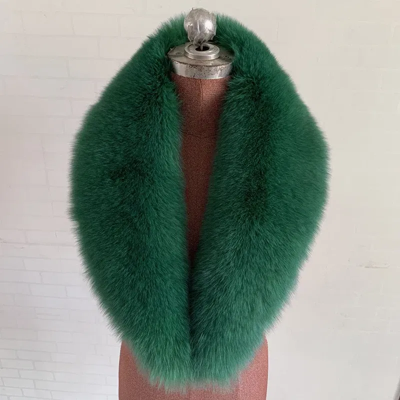 Color: Mint, Size: XXL - 100% Natural Real Fox Fur Collar For Women Men Coat Jacket Fur Scarf Winter Extra Large Size Neck Warmer Fur Scarf Shawls Wraps