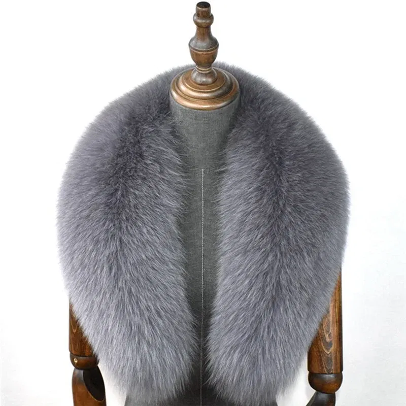 Color: Mint, Size: XXL - 100% Natural Real Fox Fur Collar For Women Men Coat Jacket Fur Scarf Winter Extra Large Size Neck Warmer Fur Scarf Shawls Wraps
