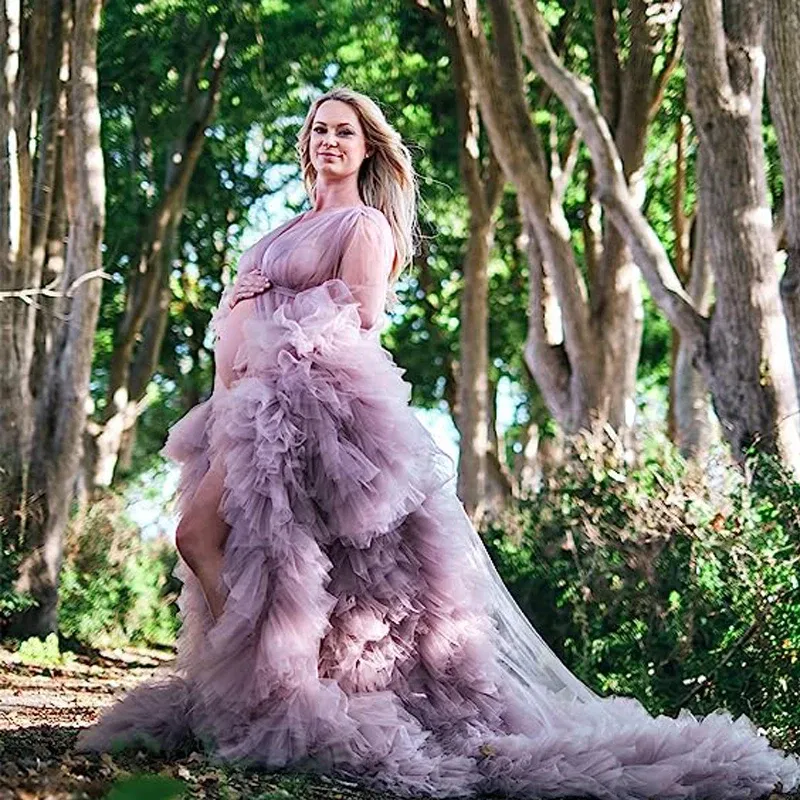 Color: Khaki, Maternity Size: L, Ships From: CHINA - Tulle Long Maternity Dress Photoshoot п?»?°?‚ь?µ photography dresses baby shower dresses for pregnant woman п?»?°?‚ь?µ д?»я ?±?µр