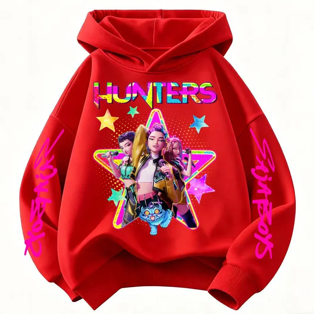 Color: Yellow, Kid Size: 3T - KPop Demon Hunters Huntrix Girls Sweatshirts Spring Fall Boys Children Hoodies Long Sleeves T-shirt Jacket Toddler Kids Clothes