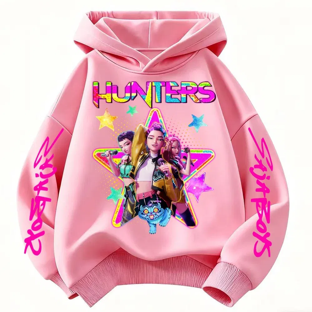 Color: Yellow, Kid Size: 3T - KPop Demon Hunters Huntrix Girls Sweatshirts Spring Fall Boys Children Hoodies Long Sleeves T-shirt Jacket Toddler Kids Clothes