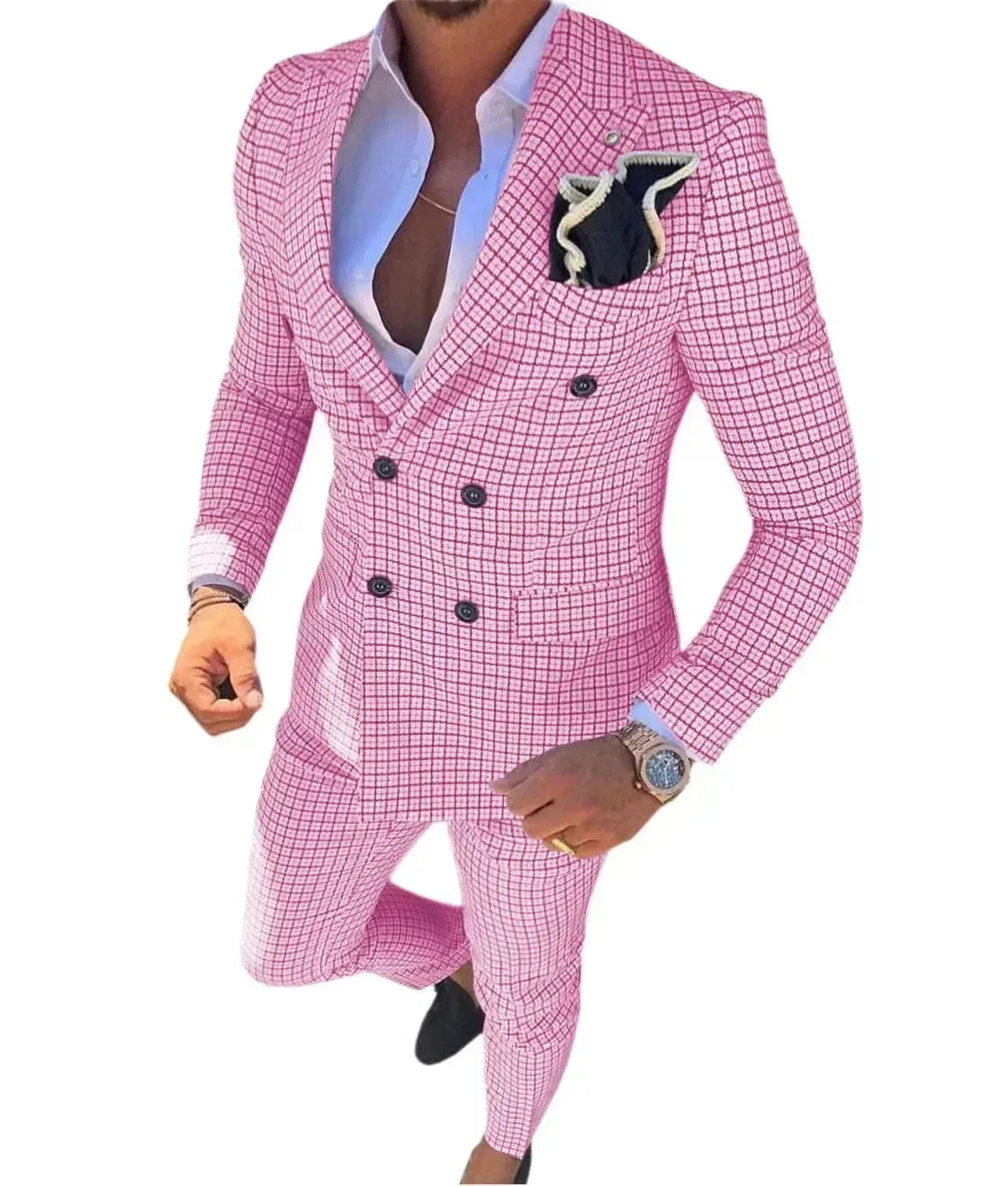 Color: Pink, Size: XXXL - High Quality 2024 Peak Lapel Men Suits One Button Groom's Wedding Suit Sets of Clothes for Men Evening Dress Performancen