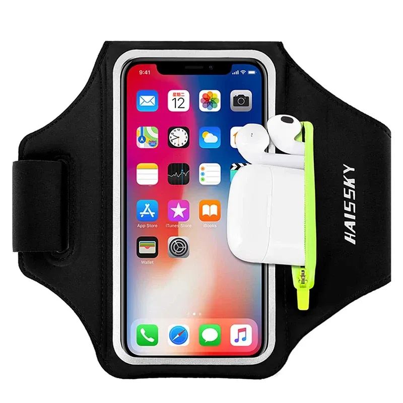 Color: Gold - HAISSKY Running Sport Armbands For iPhone 15 14 13 12 11 Pro Max 14 Plus Samsung S23 Ultra Zipper Arm Bag Case For AirPods Pro 3