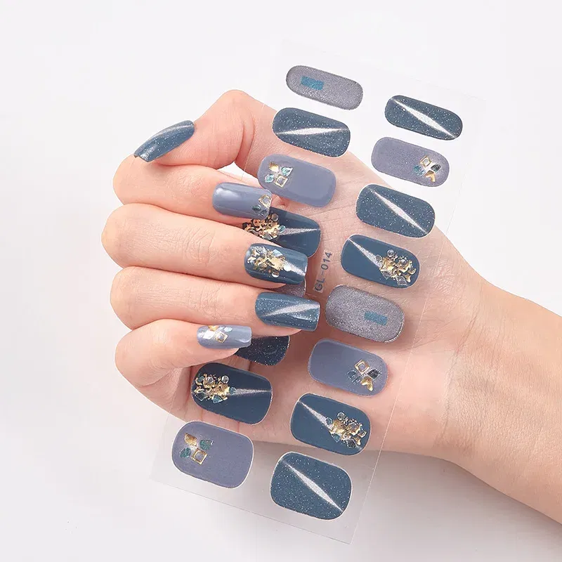 Color: GRAY - 16 Tips/Sheet Patterned Nails With Creative Nail Polish Nail Art Stickers 2020 Temporary Tattoos Kids Full Cover Nail Stickers