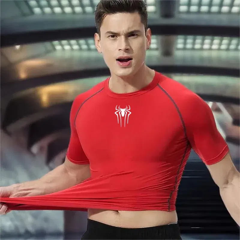 Color: GRAY, Size: XXXL - Printed Men's Athletic Compression Shirts Athletic Quick Dry Breathable Rash Guard Athletic Tight Workout Tops Summer Men